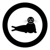 Seal lying icon in circle round black color illustration image solid outline style vector