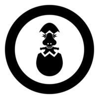 Dinosaur cute dino baby pretty hatch from egg cracked eggshell icon in circle round black color illustration image solid outline style vector