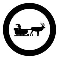 Santa Claus in a reindeer wagon chariot with sled icon in circle round black color illustration image solid outline style vector