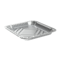 A shiny aluminum foil tray, square-shaped, typically used for cooking, baking, or serving food. png