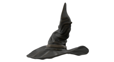 A pointed black hat with a twisted design, commonly associated with magical themes and wizardry. png