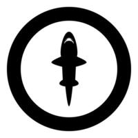 Shark icon in circle round black color illustration image solid outline style vector