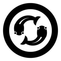 Fish goby two moves in circle icon in circle round black color illustration image solid outline style vector