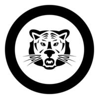 Tiger head icon in circle round black color illustration image solid outline style vector