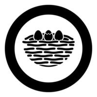 Bird's nest bird with egg icon in circle round black color illustration image solid outline style vector