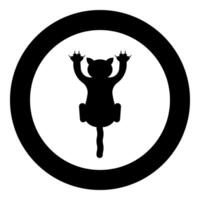 Cat scratching harm icon in circle round black color illustration image solid outline style vector