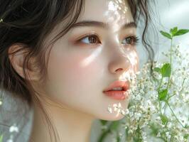 A woman with long hair and flowers in her hair photo