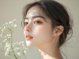 Beauty asian woman with flowers photo