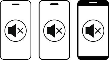 Smartphone with silent mode icon set. Phone signal strength icons. Silent mode sign vector