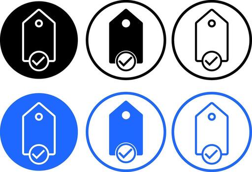 Set of Price tag with tick mark icon. tags verified icons with checkmark icon symbol. Commerce and shopping sign vector