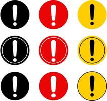 Warning caution sign icon set. danger Exclamation mark signs. exclamatory symbol in different shapes. Caution symbols set with exclamation mark vector