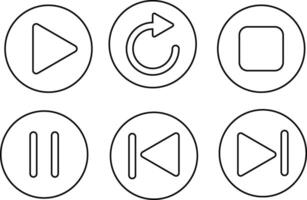 Play, replay, stop, pause, previous, next icon set. Replay icon symbol. Pause sign. Player button. media player button vector