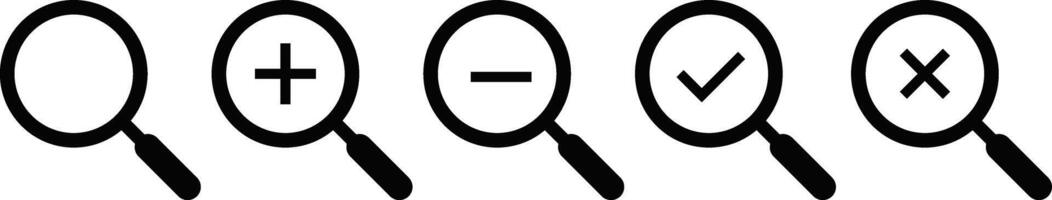 magnifying glass icon set. Search icons. Pixel perfect icon symbol. Zoom In, Zoom Out vector