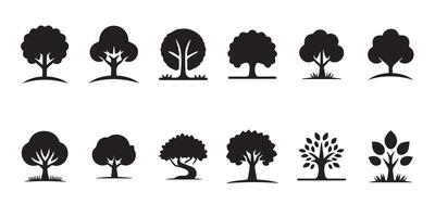 Tree icon set silhouette design vector