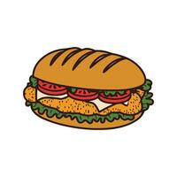 Hand drawn chicken sandwich on white background vector