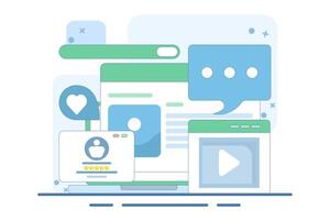 Concept of reading website content based on audience, Content ranking, Content marketing in search engines, Social media content with likes, shares and comments. vector