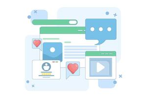Concept of reading website content based on audience, Content ranking, Content marketing in search engines, Social media content with likes, shares and comments. illustration background. vector