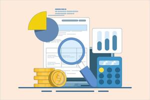 Business Profit and Loss Report Concept, Business Data Analysis, Payroll, Salary Calculation Concept, Flat Illustration for Web Banner, Landing Page, Mobile App. flat illustration. vector