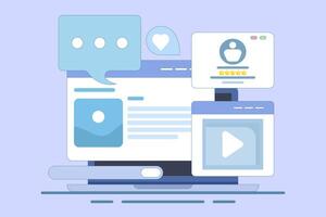 Concept of reading website content based on audience, Content marketing in search engines, Social media content, Content ranking, likes, shares and comments. flat illustration. vector
