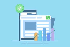 Media search data with stock charts for business. Media data management and charts for business. Management software. Media data. vector