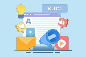 Concept Blogging, education, creative writing, content management, article writing, news, copywriting, seminar, tutorial, workshop. Flat illustration design for mobile and web graphics. vector