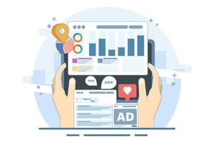 Digital marketing report concept, website marketing analysis, social media advertising data analysis, SEO audit, content analysis, online website audit and data analysis vector