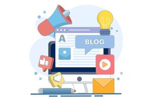Blog Concept, education, creative writing, content management, article writing, news, copywriting, seminars, tutorials, workshops. Flat design. vector