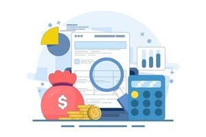Business Profit and Loss Report Concept, Business Data Analysis, Payroll, Salary Calculation Concept, Flat Illustration for Web Banner, Landing Page, Mobile App. flat illustration on background. vector