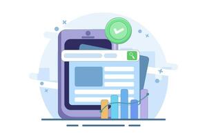 Media search data with stock charts for business. Media data management and charts for business. Management software. Media data. Flat illustration. vector