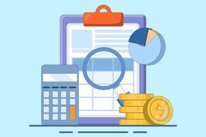 Business Profit and Loss Report Concept, Business Data Analysis, Payroll, Salary Calculation Concept. Flat illustration on background. vector