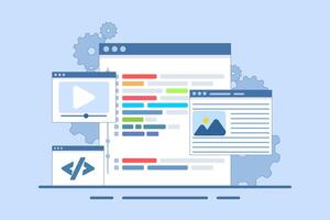 web design user interface prototype testing on local server. Website development, coding on laptop screen, and programming. flat illustration on background. vector