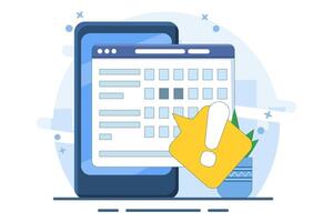 Reminder concept in calendar. Online note deadline calendar on website as internet or digital reminder about important events. Flat illustration. vector