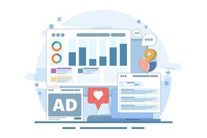 Digital marketing report concept, SEO audit, content analysis, online website audit and data analysis, website marketing analysis, social media advertising data analysis. vector