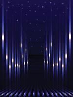 Background of a Blue Music Equalizer, Blue and violet beams of bright laser light shining on black background, Navy blue color. Elegant background with space for design. Soft wavy folds. vector