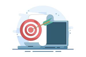 successful business goal or objective concept, target on computer display, digital marketing promotion, good online campaign or strategy, internet audience targeting, mission achievement. vector