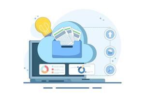 Electronic document management concept. File management administration. Organizing documents into archive folders. File management and administrative work. Flat illustration on background. vector