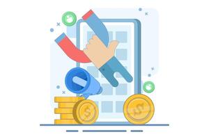 marketing and invitation concept. refer a friend. attract audience or customers to join and earn money. benefits. marketing to invite people. flat style design illustration vector