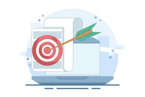 successful business goal or objective concept, target on computer display, digital marketing promotion, good online campaign or strategy, internet audience targeting, mission achievement. vector