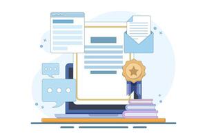 Online certification courses, Online training programs, Awards, Digital skills development, Online certificates, prizes and awards, Education and training courses. illustration on background. vector
