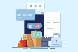 online ordering concept. making online purchases, and ordering goods via mobile applications. Mobile Payment, online shopping, e-commerce concept. Modern illustration in flat style. vector