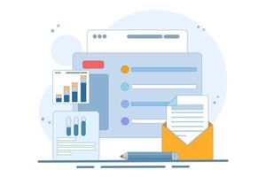 Online digital mail media content. Email service network website feedback. Information about events, activities, company information, and announcements. email messages. vector