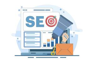 SEO Search Engine Optimization Concept. Conceptual SEO analysis and optimization, SEO strategy and marketing illustrations for websites. Modern flat design. vector