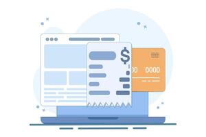 Concept of payment bill confirmed approved via payment card on laptop computer, electronic digital money invoice payment transaction successful, payment completed. flat illustration. vector