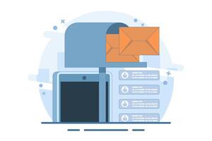 Mailbox Concept with new message notification icon, flat email marketing, Online business strategy, Advertising, Email newsletter, sending messages, marketing materials. vector