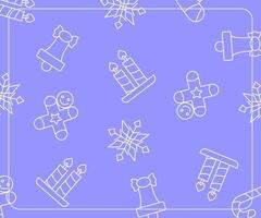 Christmas Background with Line Pattern Icons of Bells, Candles, Dolls. Template for Banner, Greeting card, Web, Social media, Gift wrapping. vector