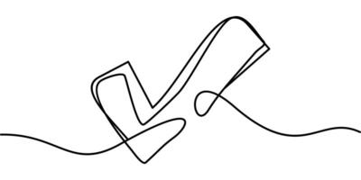 Continuous line drawing of check symbol, tick mark. abstract line art illustration vector