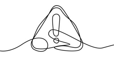 Continuous line drawing of symbols for danger sign, warning sign, attention sign, exclamation mark. abstract line art illustration vector