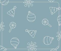 Christmas background with icon line pattern of balls, christmas tree, candy, template for banner, greeting card, web, social media, gift wrapping. vector