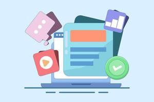Media data management with graphics for business. Media data. Search files and videos in database. Management software. vector