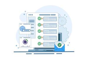 Web UI Interface. Data analysis, SEO Optimization dashboard, Technology Analysis KPI Data Dashboard, business financial report. PC or website SEO investment screen. flat illustration. vector